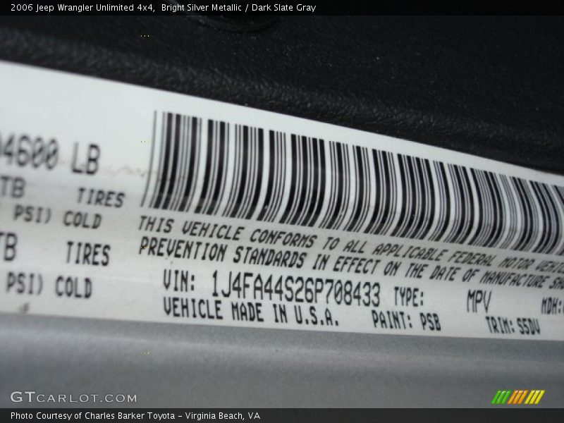 Bright Silver Metallic / Dark Slate Gray 2006 Jeep Wrangler Unlimited 4x4