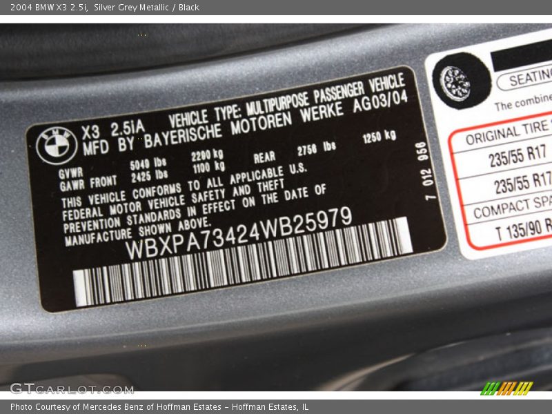 Silver Grey Metallic / Black 2004 BMW X3 2.5i