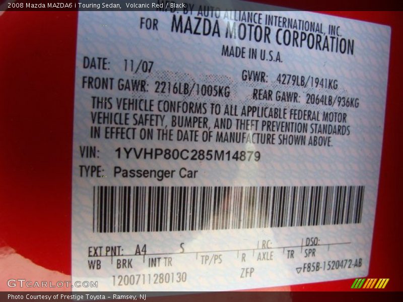 Volcanic Red / Black 2008 Mazda MAZDA6 i Touring Sedan