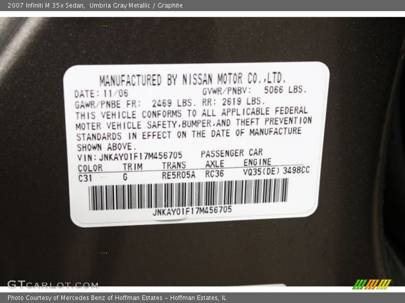 Umbria Gray Metallic / Graphite 2007 Infiniti M 35x Sedan