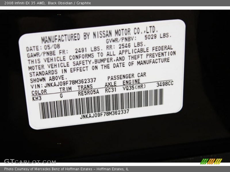 Black Obsidian / Graphite 2008 Infiniti EX 35 AWD