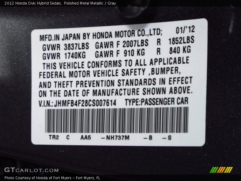 Polished Metal Metallic / Gray 2012 Honda Civic Hybrid Sedan