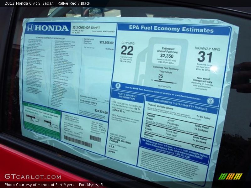  2012 Civic Si Sedan Window Sticker
