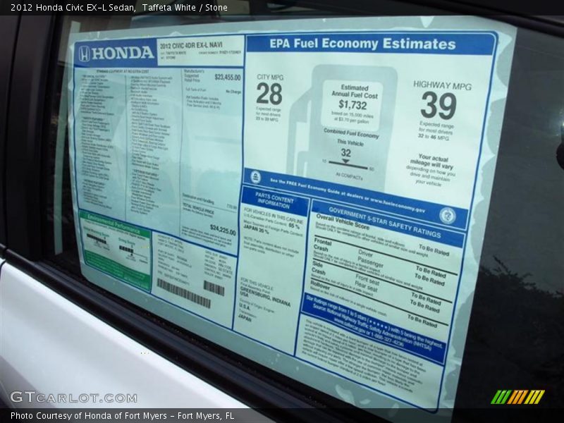 Taffeta White / Stone 2012 Honda Civic EX-L Sedan