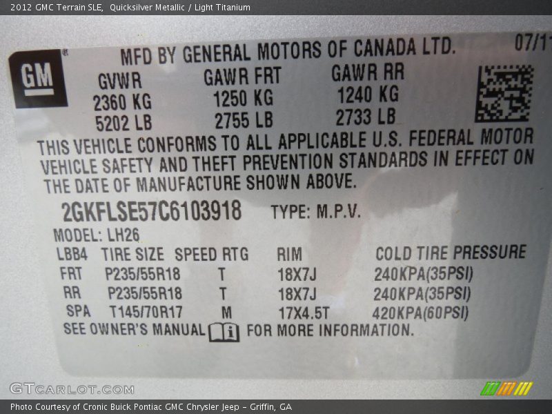 Quicksilver Metallic / Light Titanium 2012 GMC Terrain SLE