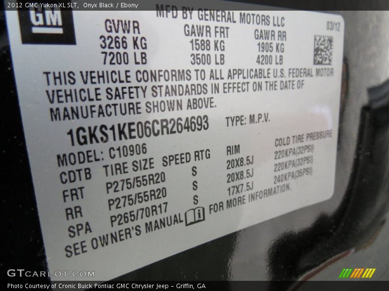 Onyx Black / Ebony 2012 GMC Yukon XL SLT