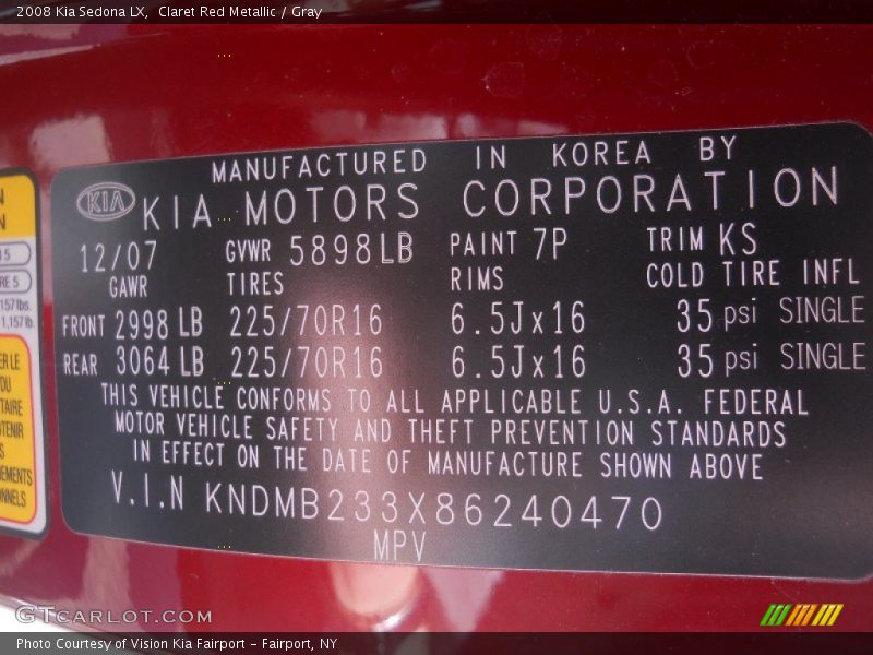 Claret Red Metallic / Gray 2008 Kia Sedona LX
