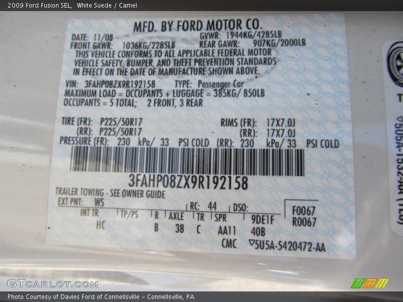 White Suede / Camel 2009 Ford Fusion SEL