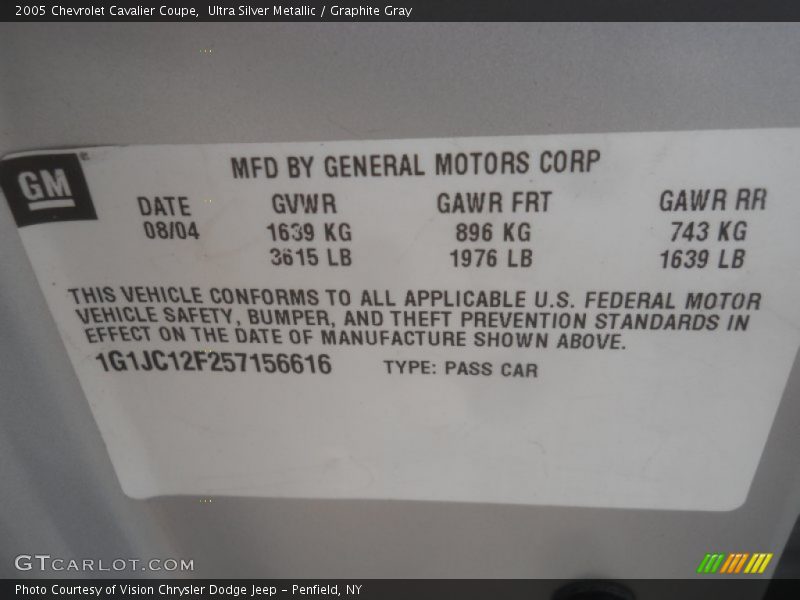 Ultra Silver Metallic / Graphite Gray 2005 Chevrolet Cavalier Coupe