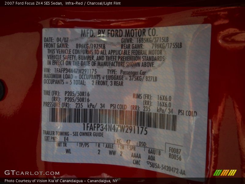 Infra-Red / Charcoal/Light Flint 2007 Ford Focus ZX4 SES Sedan