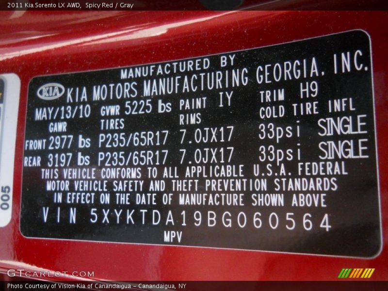 Spicy Red / Gray 2011 Kia Sorento LX AWD