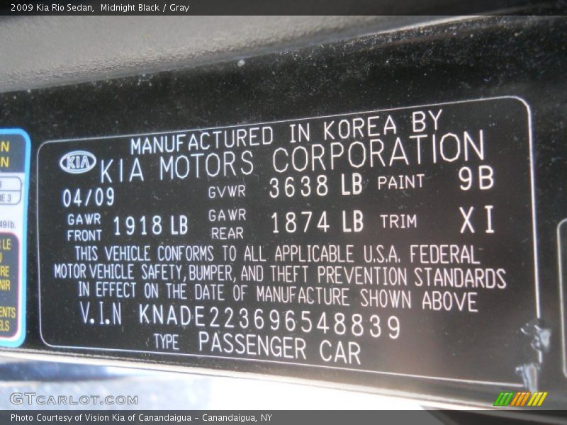Midnight Black / Gray 2009 Kia Rio Sedan