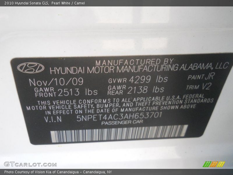 Pearl White / Camel 2010 Hyundai Sonata GLS
