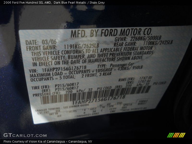 Dark Blue Pearl Metallic / Shale Grey 2006 Ford Five Hundred SEL AWD