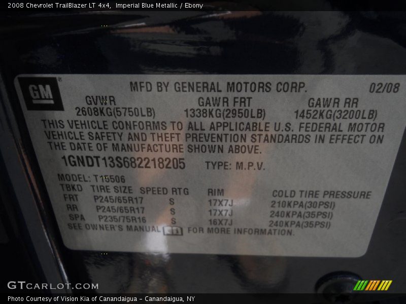 Imperial Blue Metallic / Ebony 2008 Chevrolet TrailBlazer LT 4x4