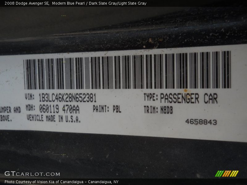 Modern Blue Pearl / Dark Slate Gray/Light Slate Gray 2008 Dodge Avenger SE