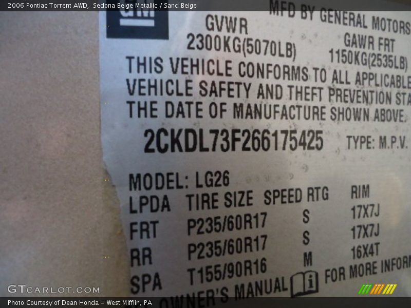 Sedona Beige Metallic / Sand Beige 2006 Pontiac Torrent AWD