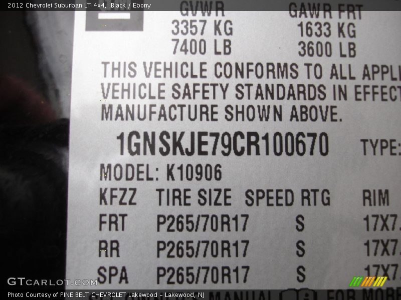 Black / Ebony 2012 Chevrolet Suburban LT 4x4