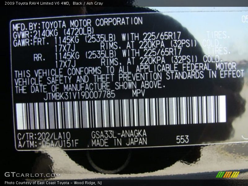 Black / Ash Gray 2009 Toyota RAV4 Limited V6 4WD