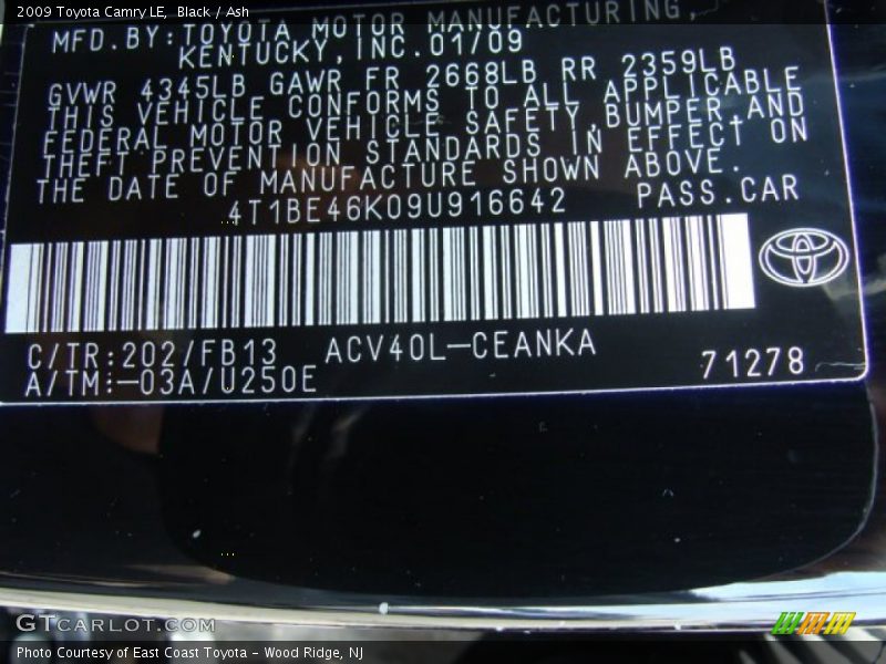 Black / Ash 2009 Toyota Camry LE