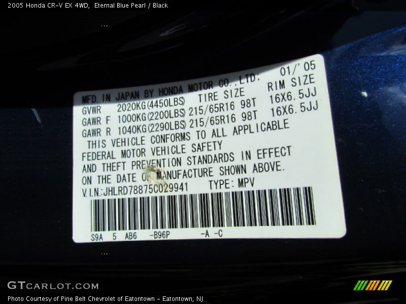 Eternal Blue Pearl / Black 2005 Honda CR-V EX 4WD