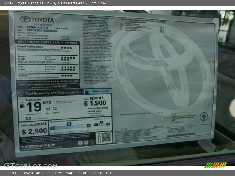 Salsa Red Pearl / Light Gray 2012 Toyota Sienna XLE AWD