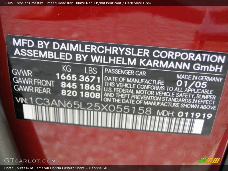 Blaze Red Crystal Pearlcoat / Dark Slate Grey 2005 Chrysler Crossfire Limited Roadster