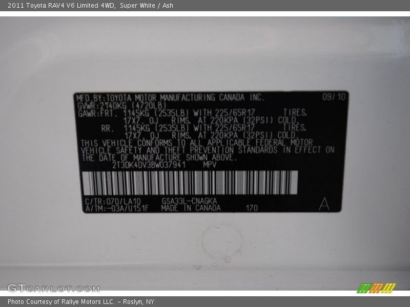 Super White / Ash 2011 Toyota RAV4 V6 Limited 4WD