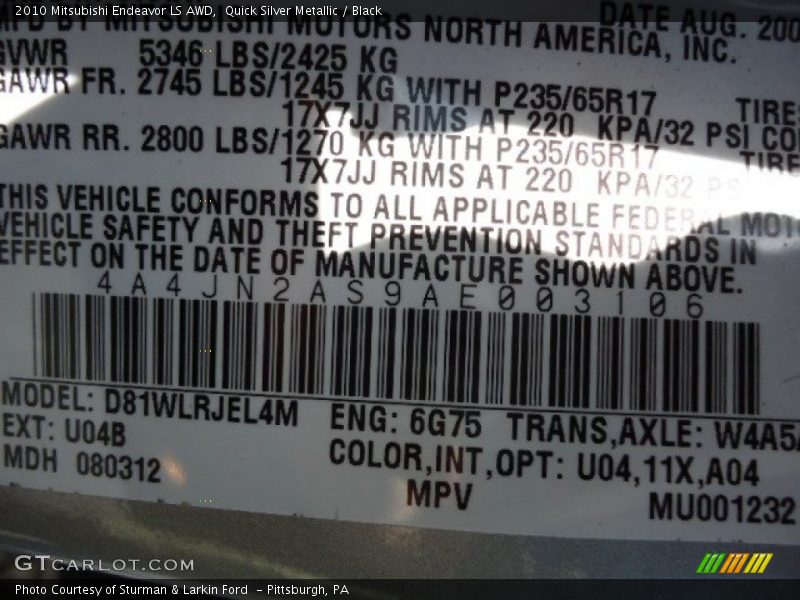 Quick Silver Metallic / Black 2010 Mitsubishi Endeavor LS AWD