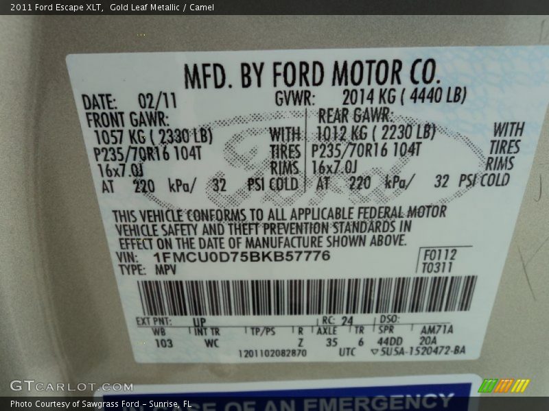 Gold Leaf Metallic / Camel 2011 Ford Escape XLT