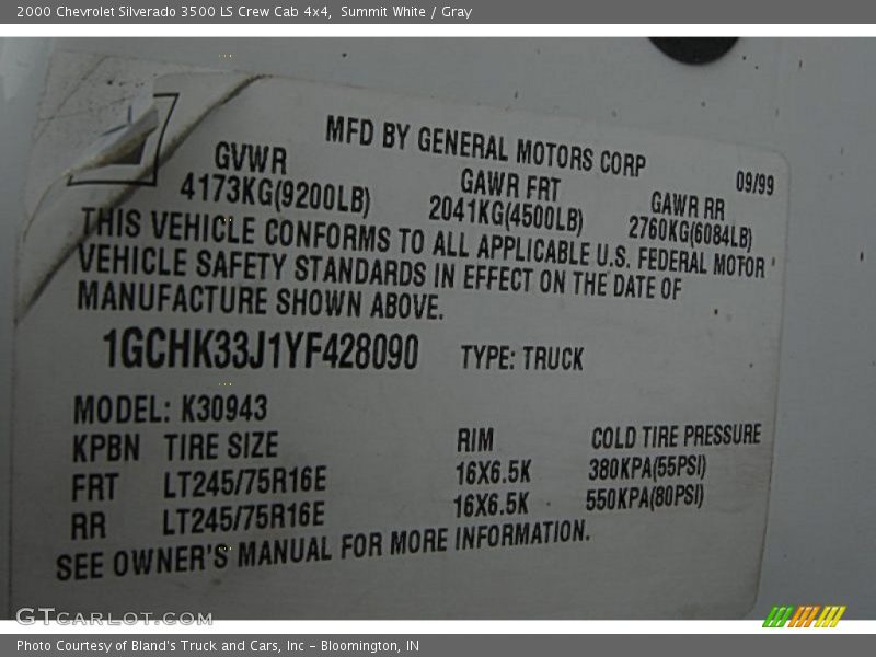 Summit White / Gray 2000 Chevrolet Silverado 3500 LS Crew Cab 4x4