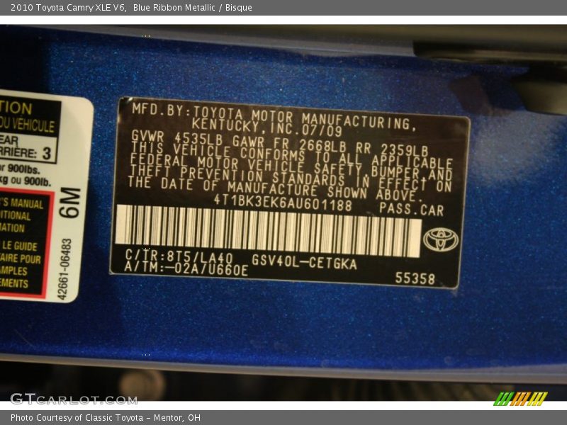 Blue Ribbon Metallic / Bisque 2010 Toyota Camry XLE V6