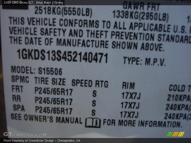 Onyx Black / Ebony 2005 GMC Envoy SLT