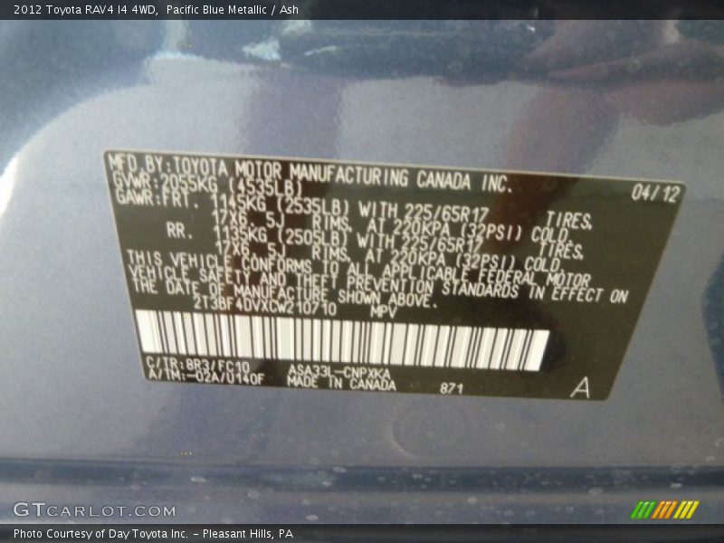 Pacific Blue Metallic / Ash 2012 Toyota RAV4 I4 4WD