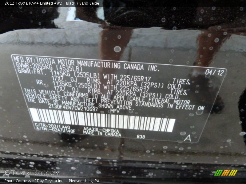 Black / Sand Beige 2012 Toyota RAV4 Limited 4WD