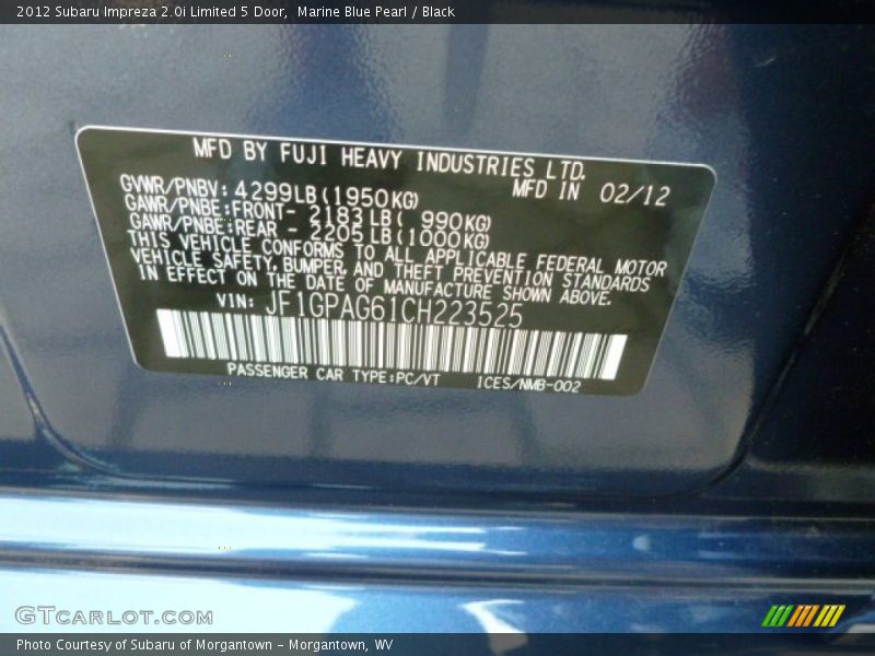 Marine Blue Pearl / Black 2012 Subaru Impreza 2.0i Limited 5 Door
