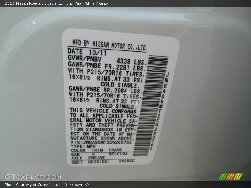 Pearl White / Gray 2012 Nissan Rogue S Special Edition