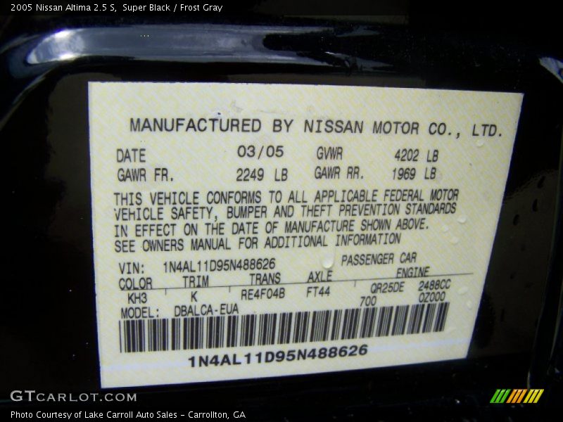 Super Black / Frost Gray 2005 Nissan Altima 2.5 S