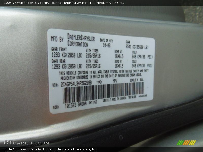 Bright Silver Metallic / Medium Slate Gray 2004 Chrysler Town & Country Touring