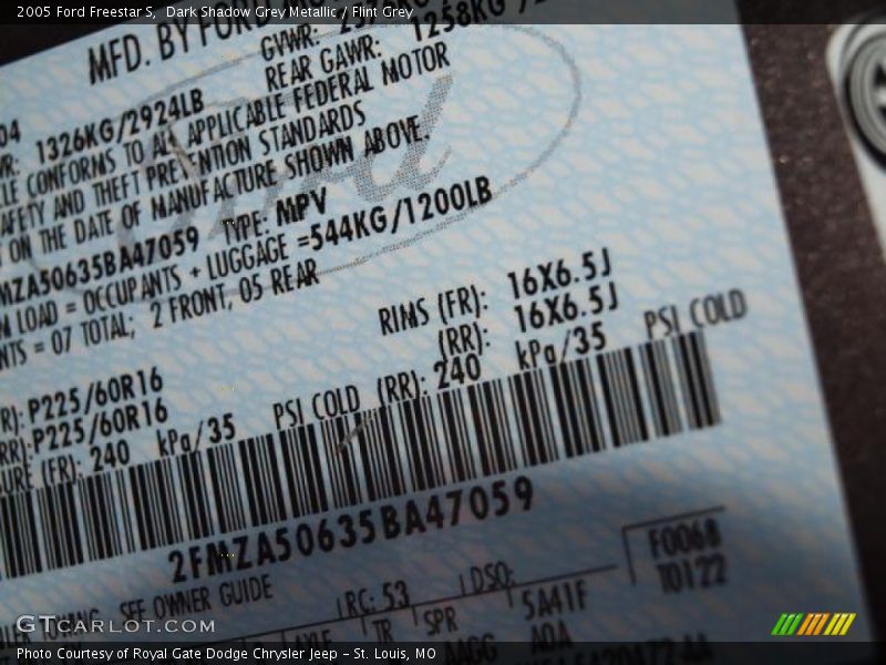 Dark Shadow Grey Metallic / Flint Grey 2005 Ford Freestar S