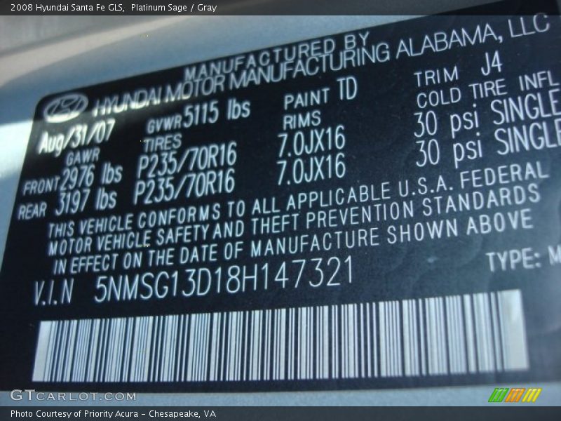 Platinum Sage / Gray 2008 Hyundai Santa Fe GLS