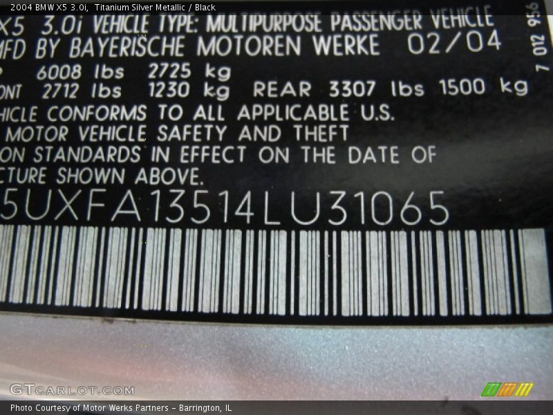 Titanium Silver Metallic / Black 2004 BMW X5 3.0i