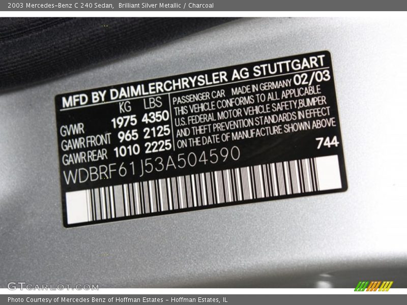 Brilliant Silver Metallic / Charcoal 2003 Mercedes-Benz C 240 Sedan