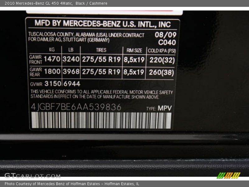 Black / Cashmere 2010 Mercedes-Benz GL 450 4Matic