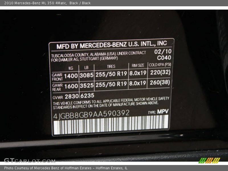 Black / Black 2010 Mercedes-Benz ML 350 4Matic