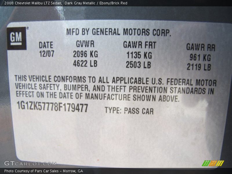 Dark Gray Metallic / Ebony/Brick Red 2008 Chevrolet Malibu LTZ Sedan