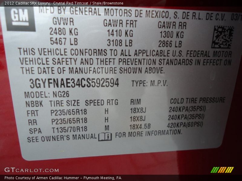 Crystal Red Tintcoat / Shale/Brownstone 2012 Cadillac SRX Luxury