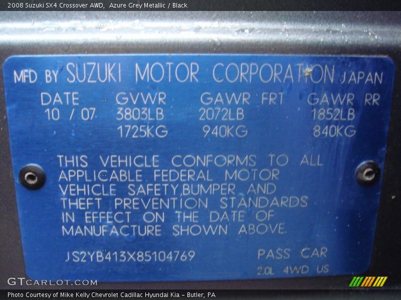 Azure Grey Metallic / Black 2008 Suzuki SX4 Crossover AWD