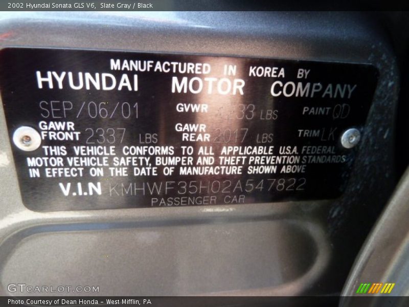 Slate Gray / Black 2002 Hyundai Sonata GLS V6