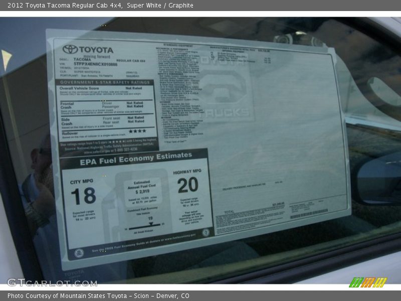 Super White / Graphite 2012 Toyota Tacoma Regular Cab 4x4